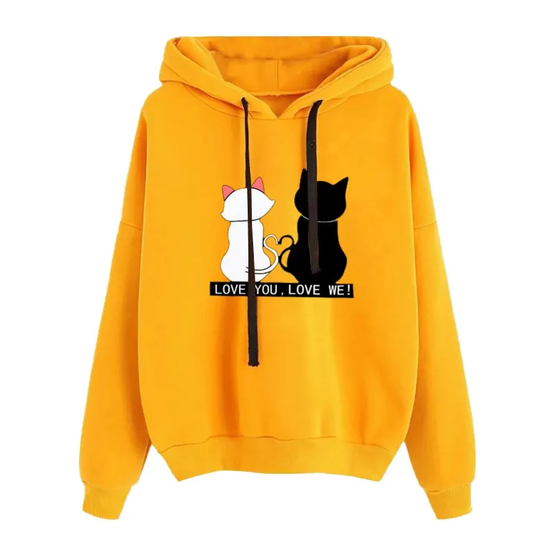 Long Sleeves Cute Cat Print Hoodie