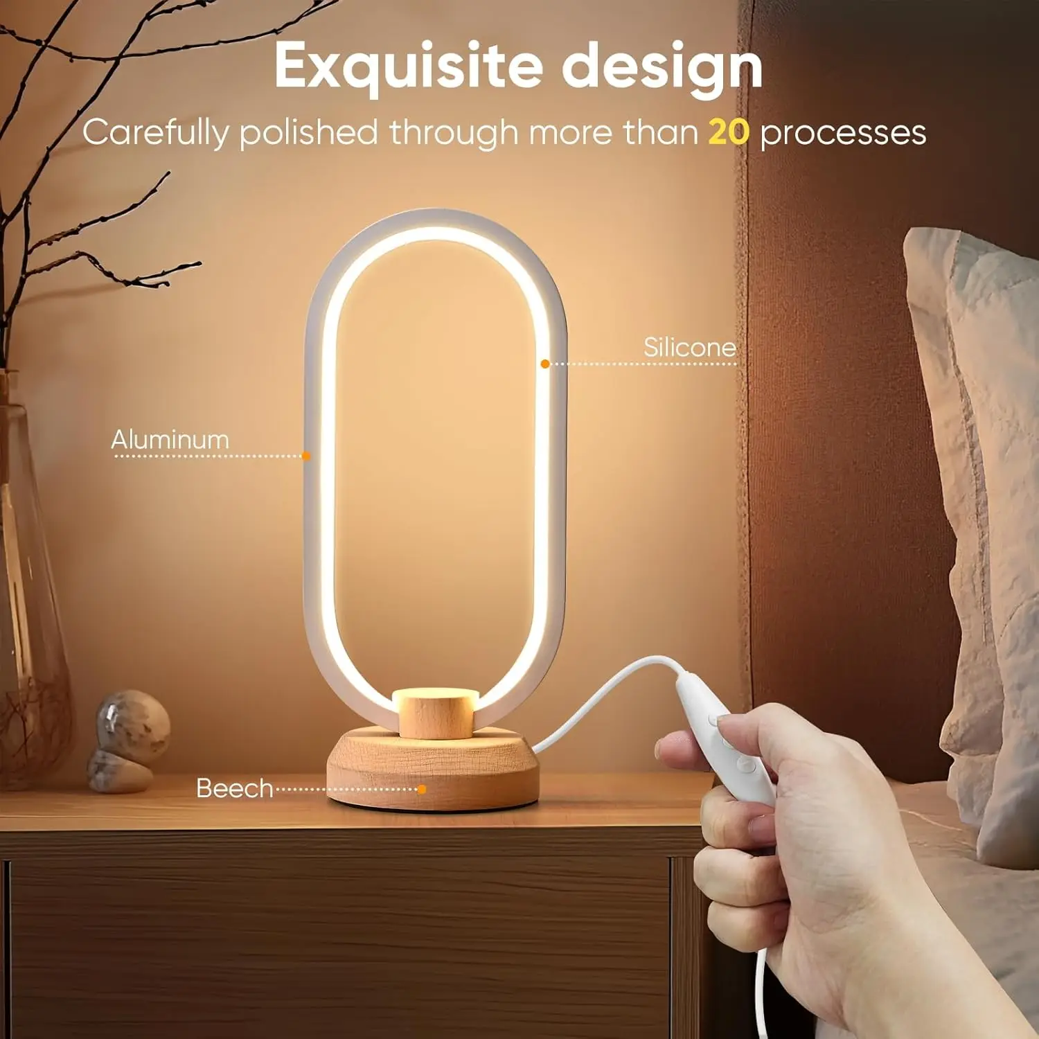 Modern LED Desk Lamp | Aesthetic Oval Shape Dimmable Table Lamp for Bedroom | Home Decor - Image 3