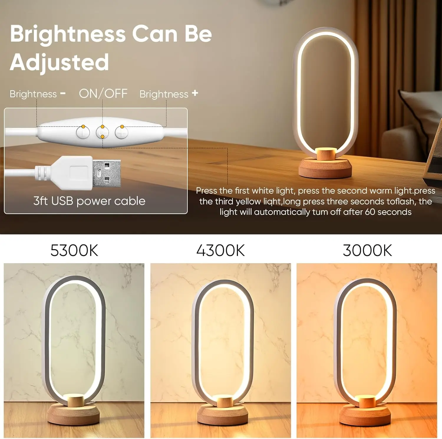 Modern LED Desk Lamp | Aesthetic Oval Shape Dimmable Table Lamp for Bedroom | Home Decor - Image 5