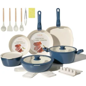 23Pcs Ceramic Cookware Non Stick Pots & Pans Set with Detachable Handle