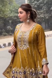 Yellow Faux Georgette Embroidered Suit Salwar